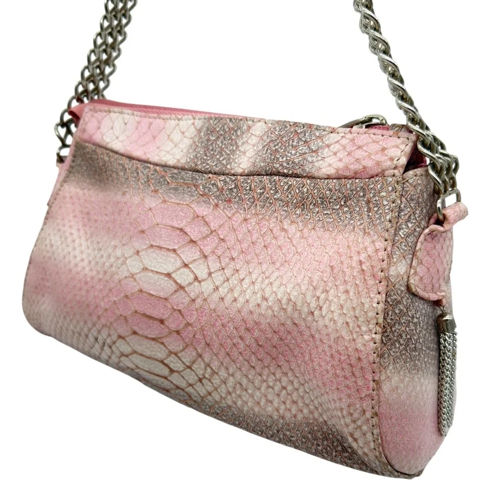 Perlina Metallic Pink Snakeskin Leather Chain Shoulder Bag Y2K Italy Small Purse